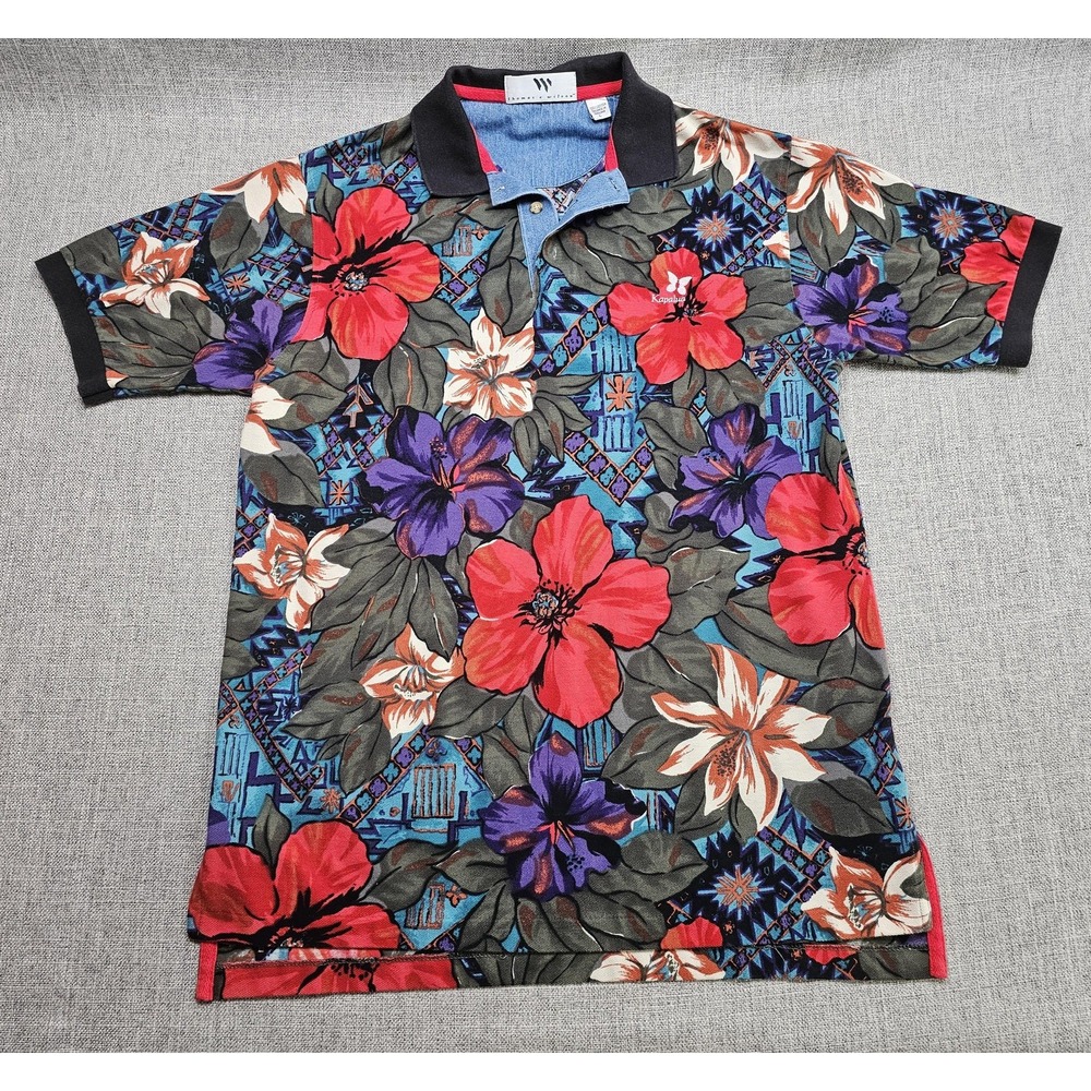 VINTAGE Thomas E Wilson Polo Shirt Mens Large Tropical Floral Hawaiian Kapalua